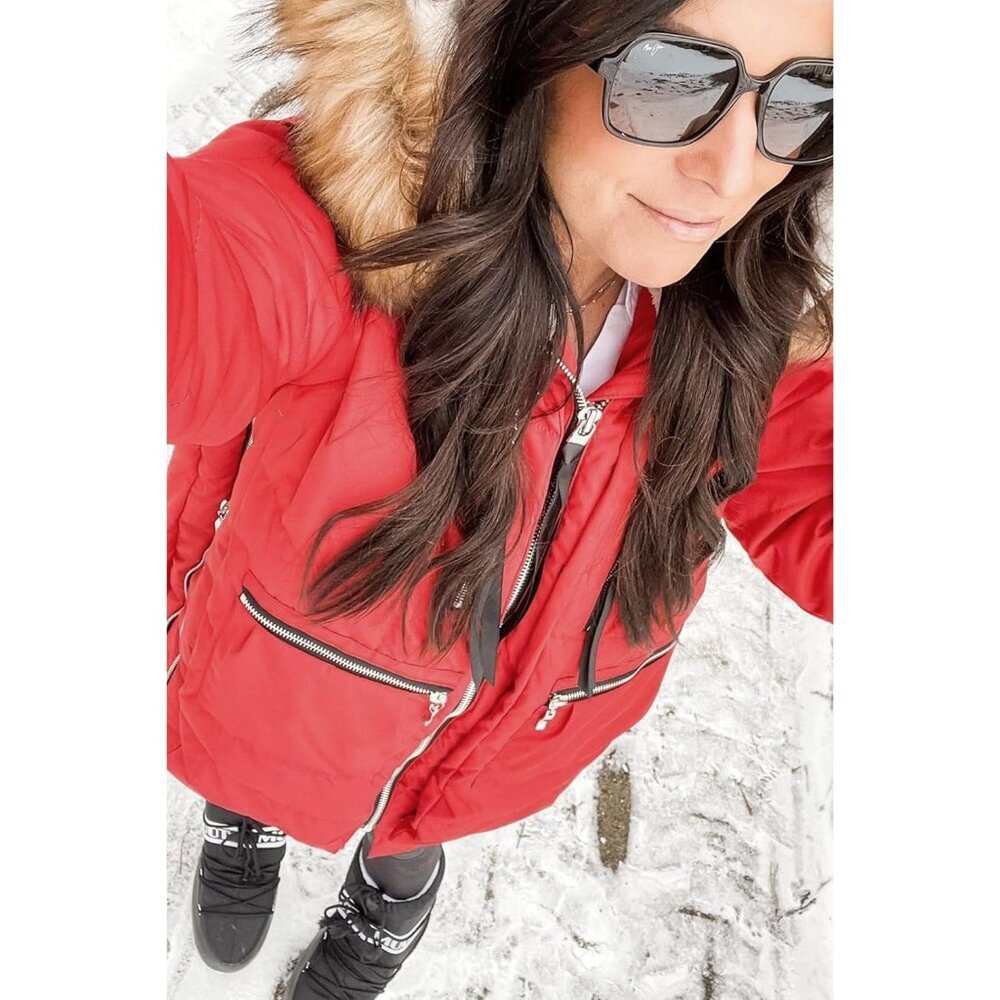 Women's Dark Red Faux Fur Trim Clothing Down Vest Jacket Warm Fleece Lined Hood - Picture 2 of 8